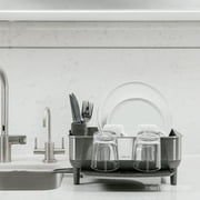 simplehuman Compact Kitchen Dish Drying Rack, Fingerprint-Proof Stainless Steel Frame, Grey Plastic