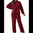 thumbnail image 2 of Pijama de 2 Piezas para Mujer, Conjunto de Ropa de Estar por Casa, Suéter de Punto, Cuello Redondo, Larga, Conjuntos Peludos Vino Tinto L, 2 of 8