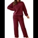 thumbnail image 2 of Pijama de 2 Piezas para Mujer, Conjunto de Ropa de Estar por Casa, Suéter de Punto, Cuello Redondo, Larga, Conjuntos Peludos Vino Tinto M, 2 of 8