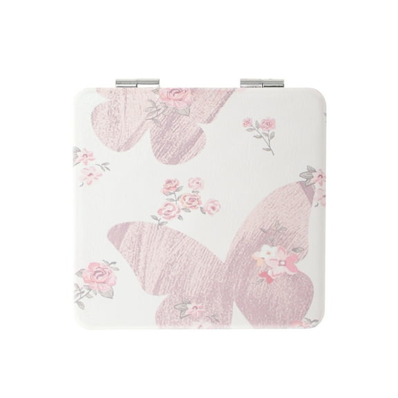 Unique Bargains 1 Pc Women Anti-skid Square Shape Handheld Mirror for Travel Pink Glass