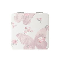 Unique Bargains 1 Pc Women Anti-skid Square Shape Handheld Mirror for Travel Pink Glass