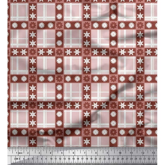 Soimoi Georgette Viscose Fabric Floral & Plaid Check Print Fabric by The Yard 42 Inch Wide