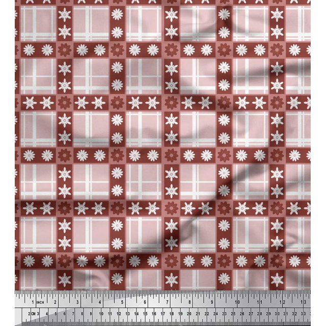 Soimoi Poly Georgette Fabric Floral & Plaid Check Printed Fabric 1 Yard 42 Inch Wide