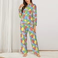 thumbnail image 2 of Fuzoiu Colorful Easter eggs Print Women's Long-Sleeved Pajama,Lounge Button Down Nightwear,Womens Notch Collar Pajama Set-X-Large, 2 of 7