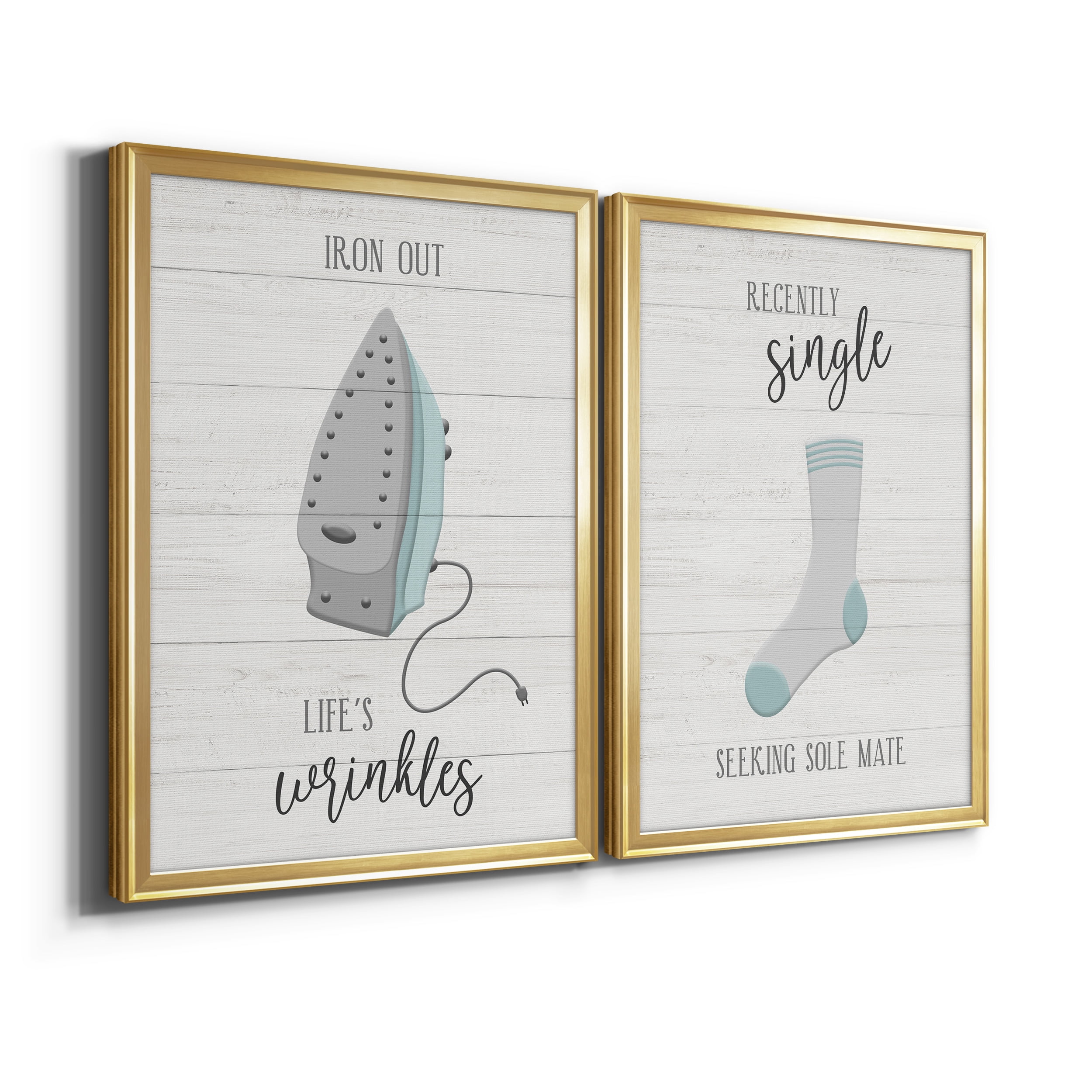 2 Piece Set Iron Out Premium Framed Canvas - Ready to Hang - 18.5 x 24.5 Each - Gold Frame