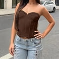 thumbnail image 2 of KHONTS Women's Y2k Bustier Corset Tops Going out Overbust Corset Tops Strapless Lace up Mesh Bustier Tops Coffee S, 2 of 6