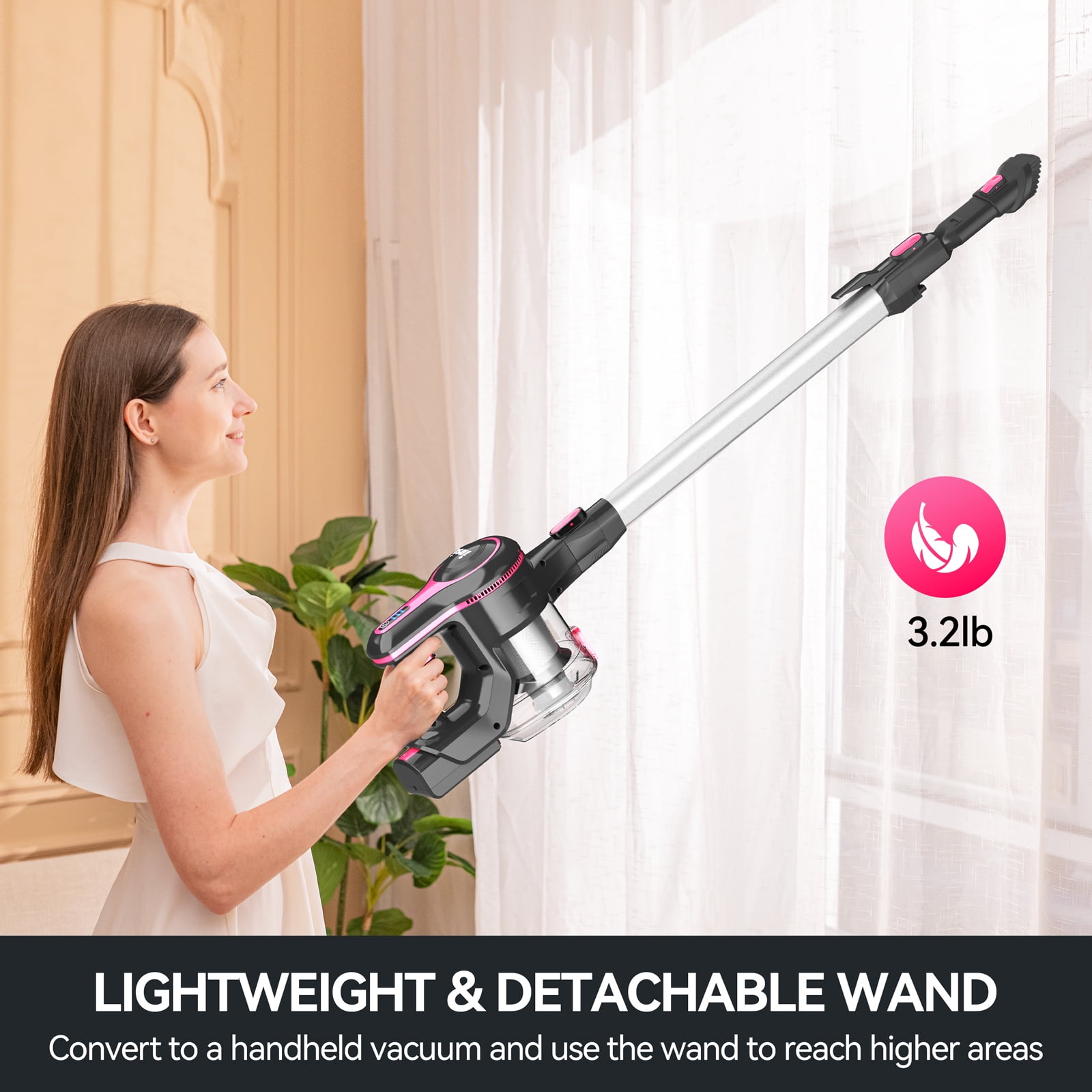 INSE Lightweight Cordless Stick Vacuum Cleaner 25kPa with 45min Runtime for Carpet Floor Pet Hair N520