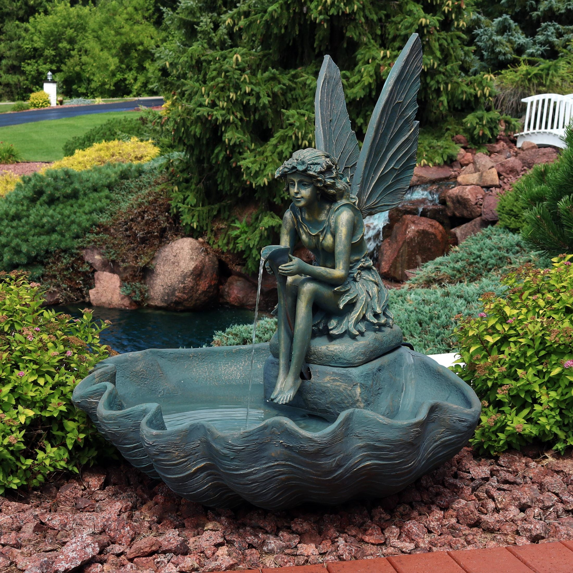 Sunnydaze Fairy Shell Bronze Fiberglass Outdoor Water Fountain