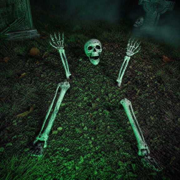 5 Piece Skull Halloween Decoration Set Outdoor Patio Cemetery Ground Decor with Emerging Skeleton Arms for Haunted Yard Party Supplies(White)