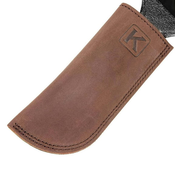 Knapp Made Bourbon Brown 5.5” Extra Thick Leather cast Iron Skillet Handle Covers - Pot Handle Covers, Double Layered Double Stitched, Slides On and Off Easily onto Metal Skillet Grips.