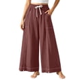 thumbnail image 2 of Ynynloco Women's 100%Cotton Wide Leg Lounge Pants with Pockets Flowy Lightweight High Waisted Drawstring Loose Casual Trousers, 2 of 8