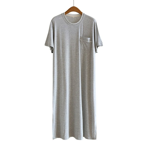 uublik Men's Nightshirt Soft Pajamas Crew Neck Short Sleeve Nightgown Loose Sleepwear Nightwear Comfy Sleep Shirt Gray