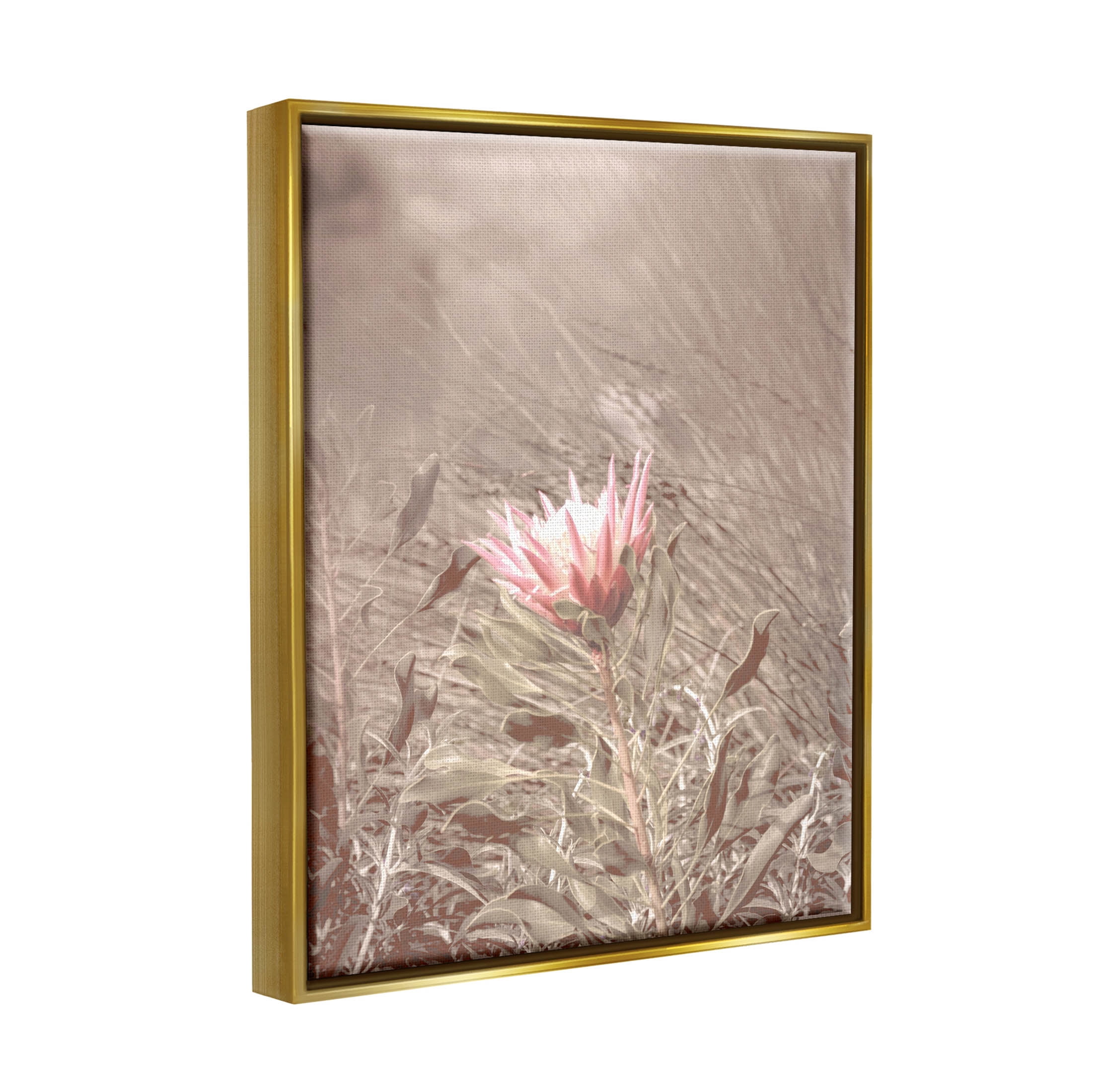 Stupell Industries Lone Pink Flower Grassland Photograph Metallic Gold Floating Framed Canvas Print Wall Art, Design by Lil' Rue