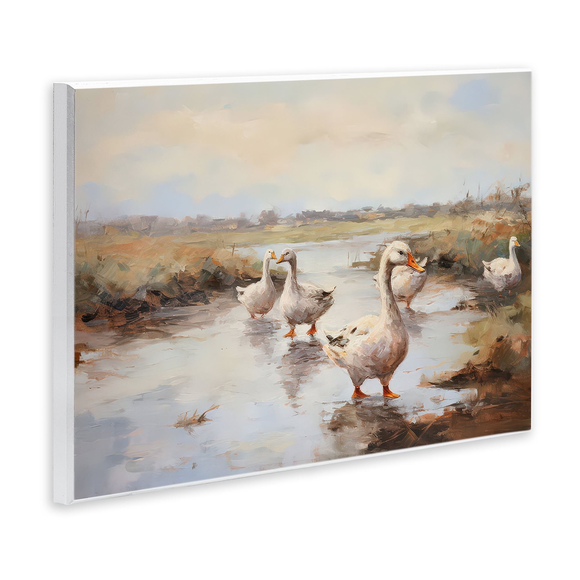 Stupell Industries Swan Family Traditional Pond Landscape & Nature Painting Unframed Art Print Wall Art, 19 x 13