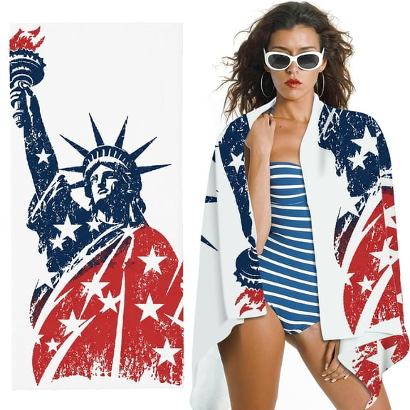 RKSupls Oversized Microfiber Beach Towel - Distressed Lady Liberty Print, Ultra-Soft Microfiber Ideal for Bathroom, beach , Soft Super Absorbent- 30x60 in