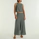 thumbnail image 5 of Conjunto de dos piezas de lino de color liso para mujer: top corto sin mangas con botones y pantalones de pierna ancha, tejido transpirable para el verano, 5 of 8