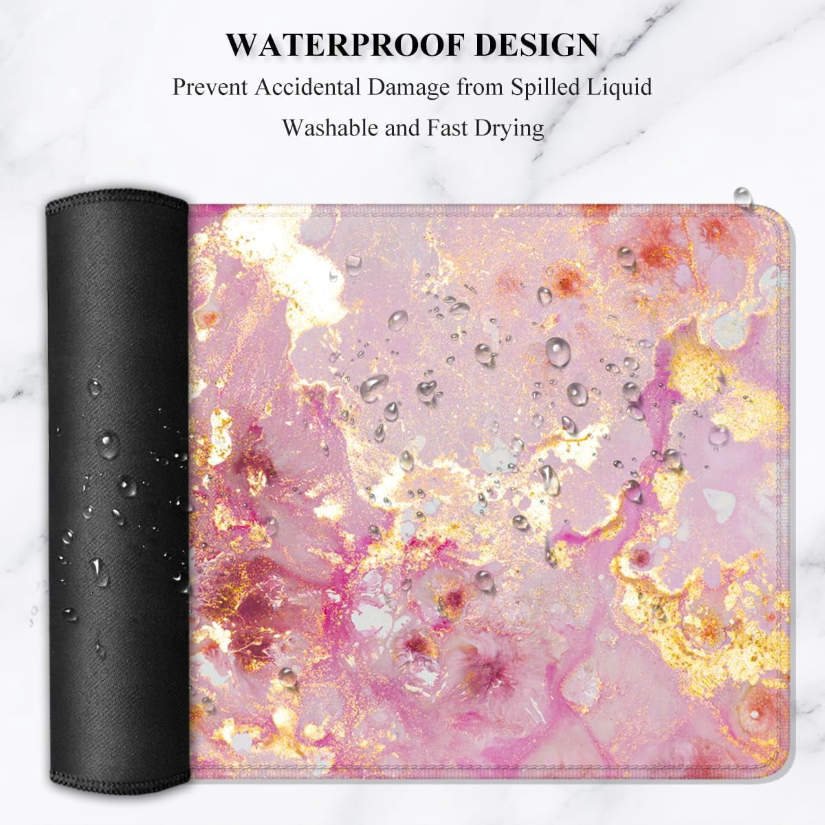 Large Mouse Pad, XXL Gaming Mousepad, Desk Mat for Desktop, Thick Rubber, Big & Long Size, Stitched Edges, Full Desk Pad for Laptop & Computer, Extended 31.5 x 11.8 in, Pink Gold Marble