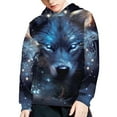 thumbnail image 5 of Xoenoiee Casual Boys Hoodies Pullover Sweatshirt Kids Long Sleeve Hooded Top with Front Kangaroo Pocket Activewear for Workout Walk, Wolf Star Blue Pattern, S, 5 of 7