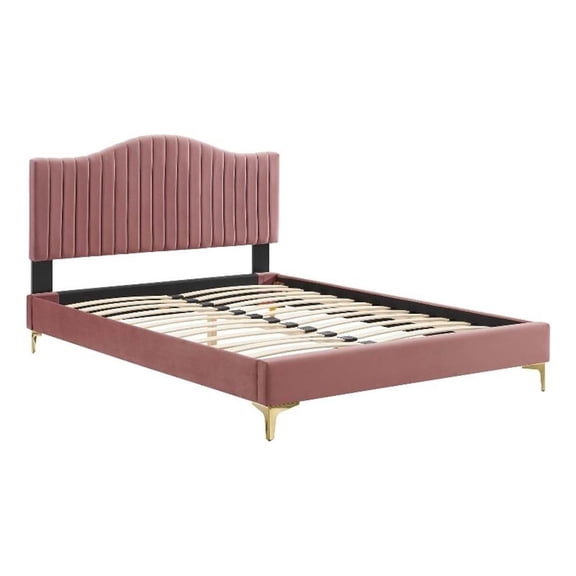Maklaine Channel Tufted Performance Velvet King Platform Bed - Dusty Rose