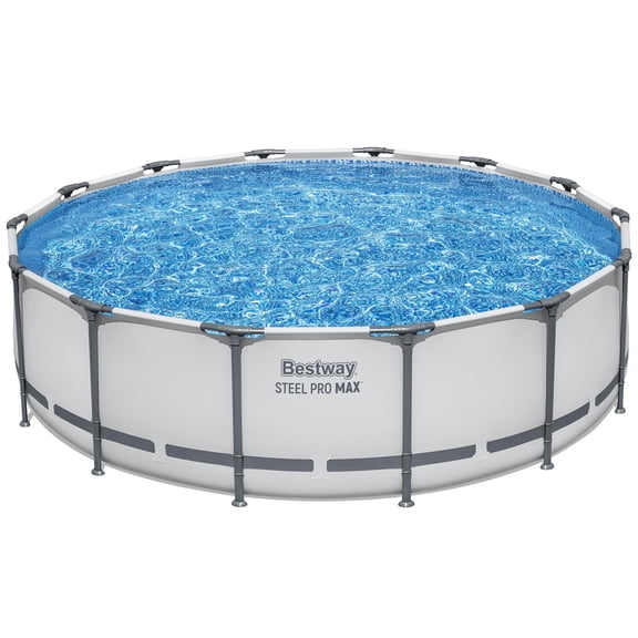 Bestway: Steel Pro MAX - 14' x 42", Grey -Round Above Ground Swimming Pool Set, ClickConnect Frame, Tritech, Filter Pump-Ladder-Cover, 3440 Gal Water