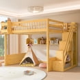 thumbnail image 2 of Euroco Wood Queen Size Loft Bed with Staircase and Wardrobe, Storage Bed with Cabinets and Shelves, Natural, 2 of 13