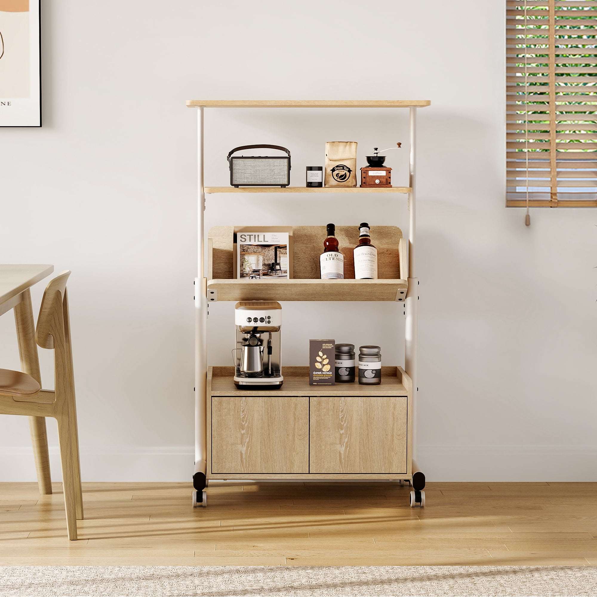 Fenge Bookshelf with Door, 4 Tier Small Bookcase with Storage Cabinet
