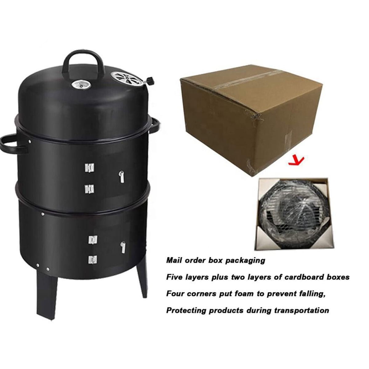 FENGFAN Vertical 2-Tier Charcoal Smoker Grill, Outdoor Wood-Fired BBQ & Braising Stove with Thermometer
