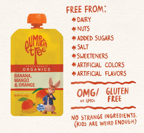 (12 pack) Peter Rabbit Banana Mango Orange Organic Fruit Puree 4 oz Toddler Snack