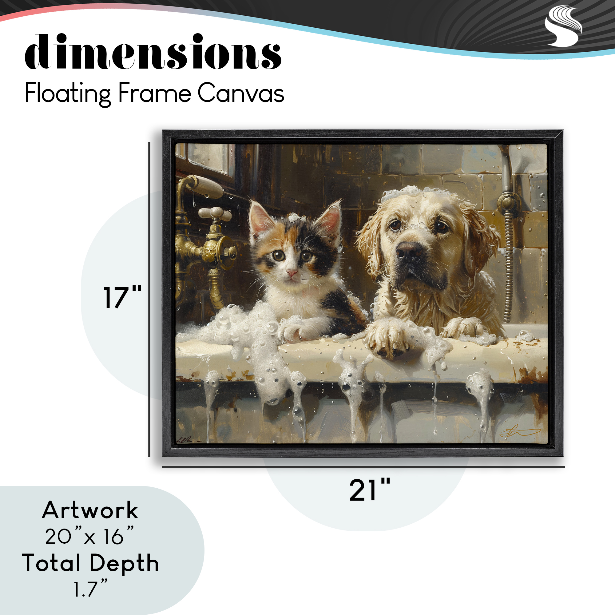 Bath Buddies Cat & Dog Black Framed Floater Canvas Wall Art, design by Shawna Stewart