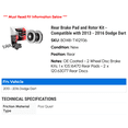 thumbnail image 2 of Rear Brake Pad and Rotor Kit - Compatible with 2013 - 2016 Dodge Dart 2014 2015, 2 of 2