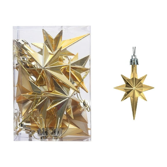 JeashCHAT 12 Pcs Christmas Star Ornaments, Plastic Eight Pointed Star Christmas Tree Decorations Nativity Stars Hanging Baubles Set Christmas Gifts