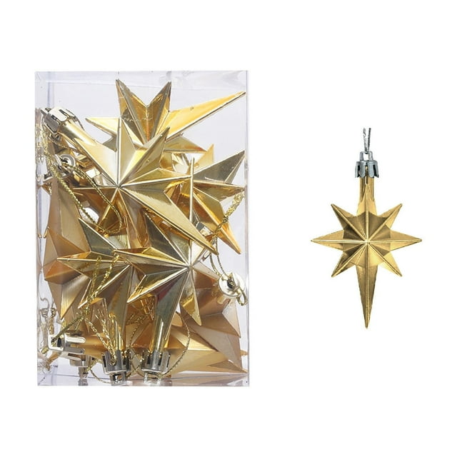 Birdeem Colourful Christmas Tree Hanging Ornaments Plastic Plating Boxed Eight-Pointed Star Christmas Tree Hanging Venue Decoration Props