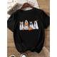 thumbnail image 1 of Women's Halloween Dog & Pumpkin Print T-Shirt - Black Short Sleeve Crew Neck Casual Top, Halloween T Shirt, Holiday apparel, Graphic Tee, Festive Shoppers, 1 of 5