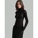 thumbnail image 4 of Top de Larga Ajustado de de Color Liso con Cuello Alto para Mujer, Camisa Transparente. Negro S, 4 of 7