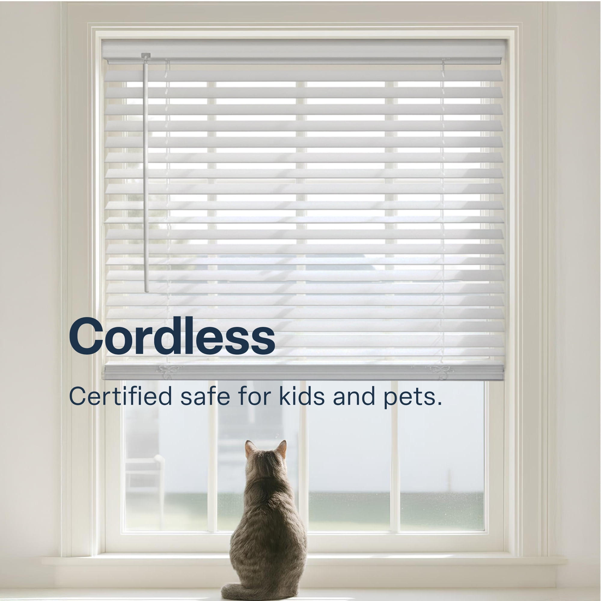 Regal Estate Faux Wood Blinds, Cordless 2" Horizontal Window Blinds, Room Darkening, White, 45"W x 60"H