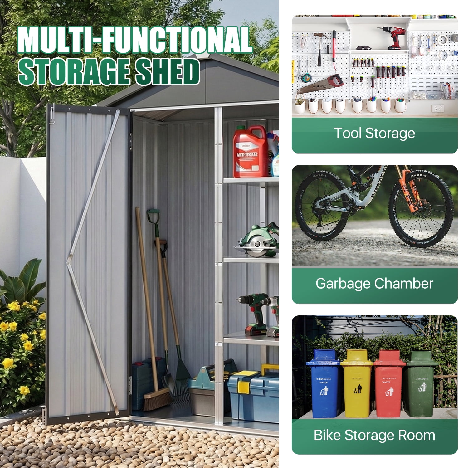 BaPiPro 4x2 ft Outdoor Storage Shed with Floor, Metal Shed with Shelves, Small Tool Shed, Metal Cabinet for Patio Backyard Garden