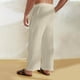 thumbnail image 4 of Pantalones largos para hombre, de lino y cintura elástica, transpirables, cómodos, suaves y casuales para playa, pantalones largos de poliéster para hombre., 4 of 7