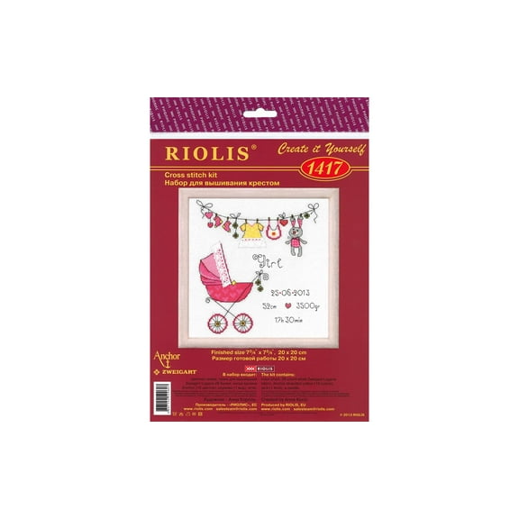 RIOLIS Counted Cross Stitch Kit 7.75"X7.75"-It's A Girl! Announcement (28 Count)