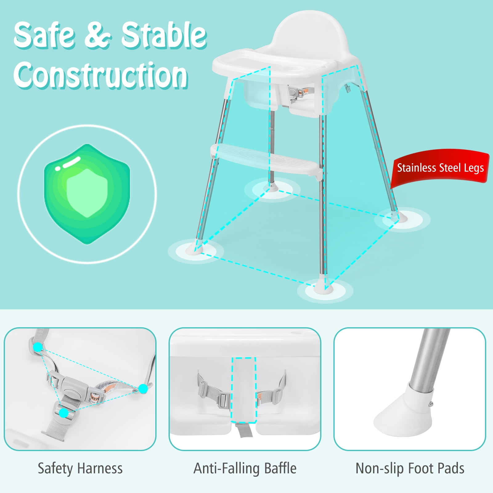 Infans 4-in-1 Convertible Baby High Chair Feeding w/ Removable Double Tray& Footrest
