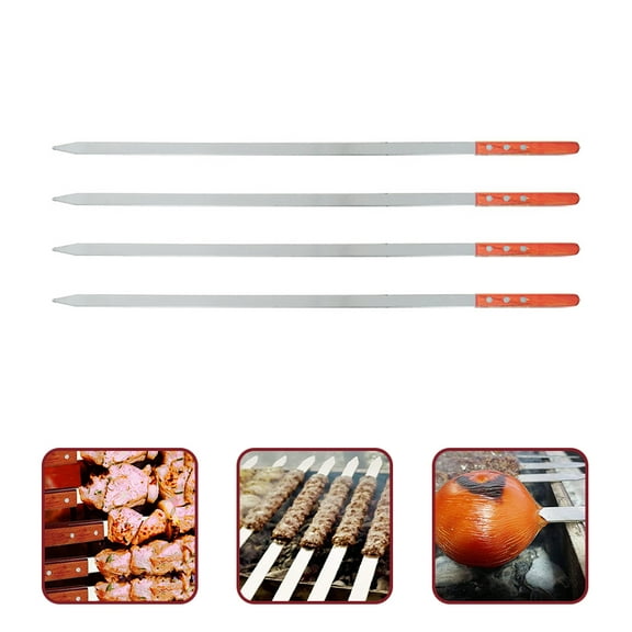 WHAMVOX  4 Pcs Skewers for Kabobs Stainless Steel Barbecue Outdoor Brown