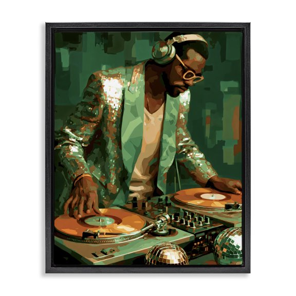 Stupell Industries Contemporary Green Disco DJ Music Black Floating Frame Canvas Art, 17 x 21, by Franklyn Gregory