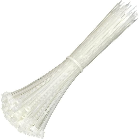 100 Pack White Plastic Cable Ties 200mm×2.5mm Long Nylon Zip Ties Premium Self Locking 8 inch Strong Tie Wraps