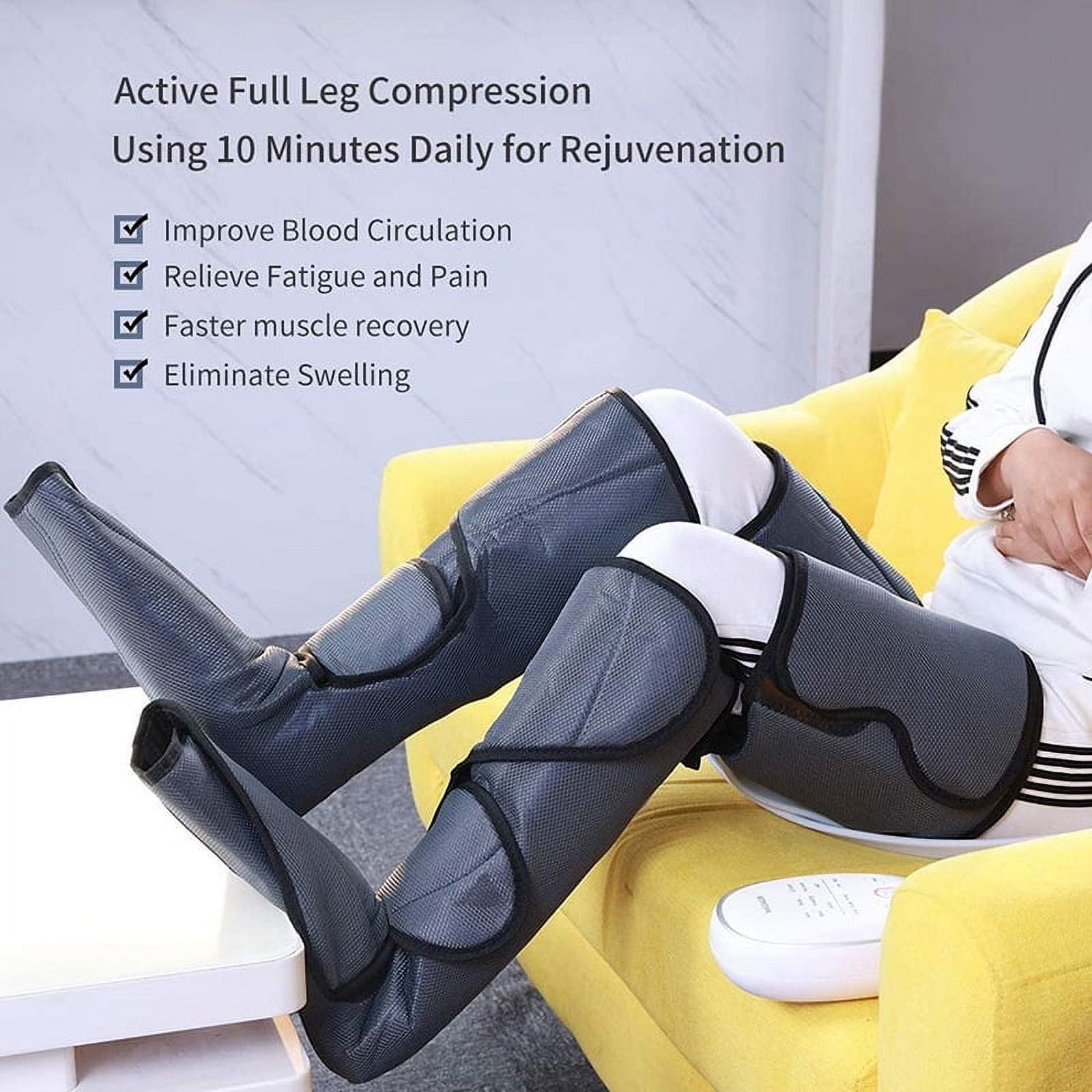 Electric Air Compression Leg Massager Pneumatic Foot and Calf Heated Air Wraps Handheld Controller Muscle Relax Pain Relief