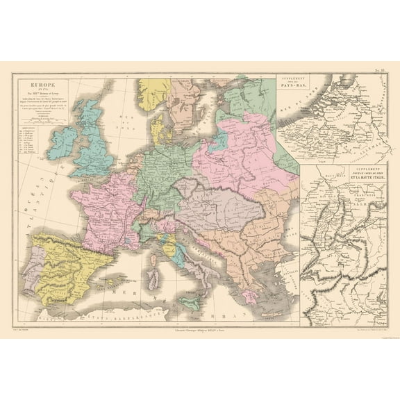 Historic Map - Europe 1715 - Drioux 1882 - Vintage Wall Art