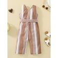 thumbnail image 3 of Little Girl's Jumpsuit, V Neck Sleeveless Stripe Print Bowknot Belted One Piece Long Playsuit, 3 of 8