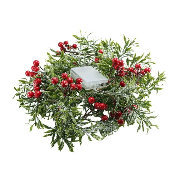 Christmas Garland String Lights Snowy Red Berries LED