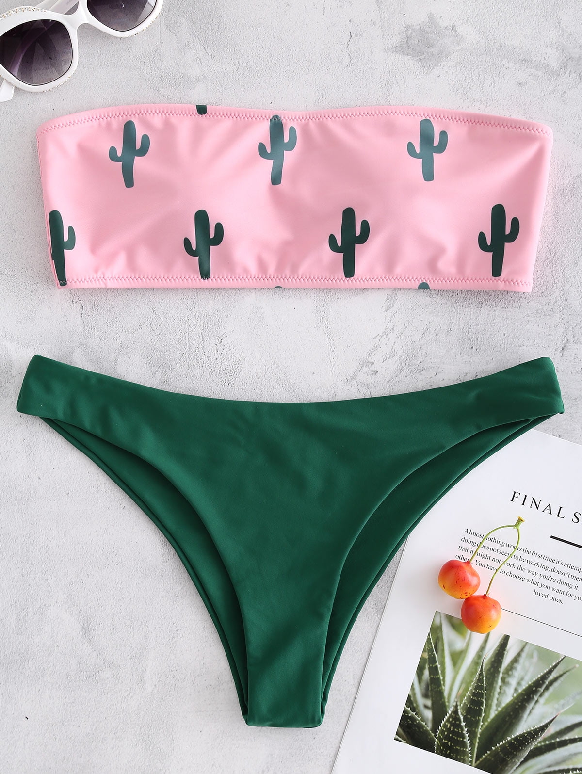 ZAFUL for Women Cactus Print Tube Bikini Hot Pink L Walmart