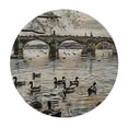 thumbnail image 2 of Wuche  Round Table Cover Cloth Landscape Elastic Edged Round Table Cloth Gold Grey  Waterproof Oil Proof Fabric Table Cover for Wedding/Banquet/Restaurant/Party, 2 of 7