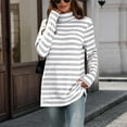 thumbnail image 2 of Womens Tops, Women Striped Turtleneck Sweater Long Sleeve Pullover Fall Fashion Jumper Tops Casual Loose Color Block Comfy Tunic Gray M, 2 of 5