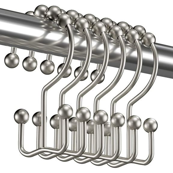 12 Pack Shower Curtain Hangers, Stainless Rustproof Double Glide Shower Curtain Hooks Rings for Bathroom Shower Rods Curtains, Matte Sliver